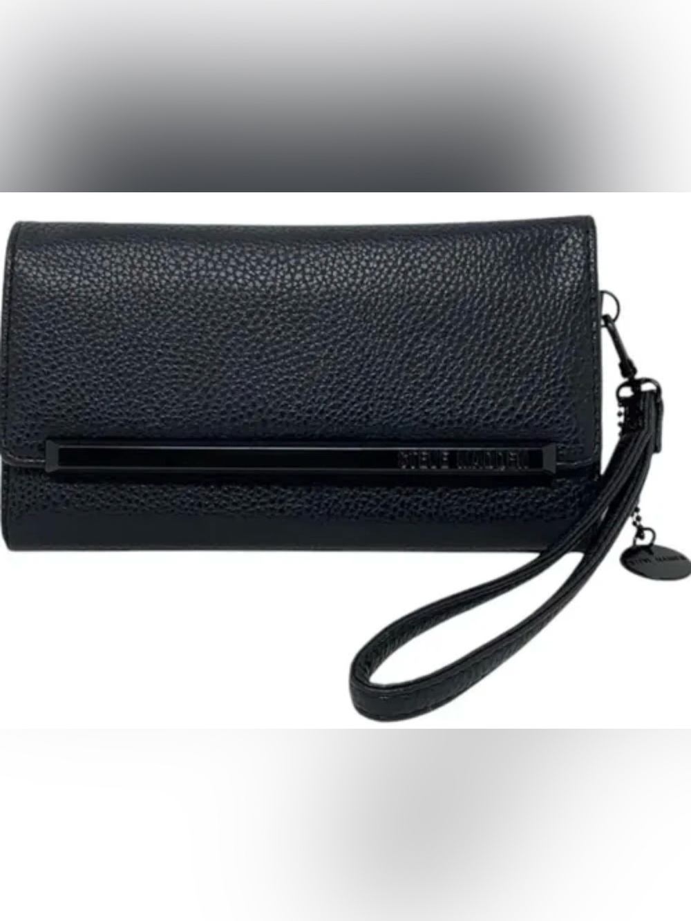 Steve Madden Black Pebbled Leather Wristlet Wallet with Strap